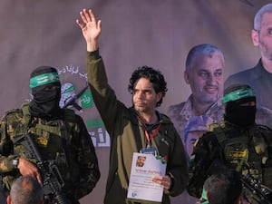 Israeli hostage waves as he is released