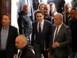 Amos Hochstein, centre, a senior adviser to US President Joe Biden arrives in Beirut