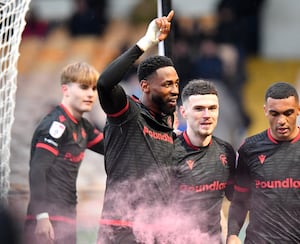 Jamille Matt celebrates his goal against Port Vale.