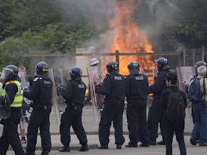 An anti-immigration demonstration outside the Holiday Inn Express in Rotherham, South Yorkshire