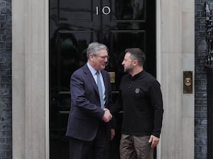 Sir Keir Starmer shakes hands with Volodymyr Zelensky