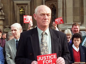 Phil Hammond at a demonstration by the families of the victims of the Hillsborough football ground disaster outside the Houses of Parliament in 1998