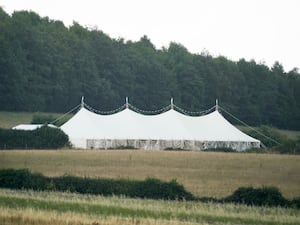 A marquee is erected on the grounds of Daylesford House in Gloucestershire, the location where Prime Minister Boris Johnson and wife Carrie held a first wedding anniversary party for friends and family