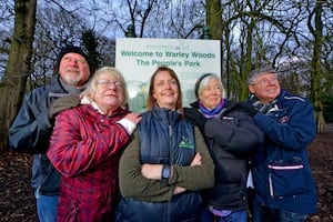 Warley Woods Community Trust trustees Andrew Bull and Barbara Platts, trust manager Viv Cole, and trustees Kate Slade and Mick Guy celebrate the award