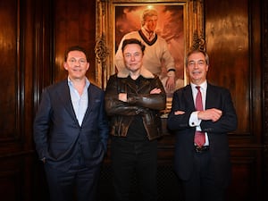 Reform UK leader Nigel Farage and party treasurer Nick Candy during their meeting with Elon Musk at Mar-a-Lago, the Florida home of US President-elect Donald Trump