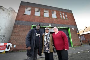 Roger Maynard, Sonia Laing and Michelle Sleigh outside the old building 