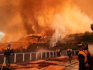 Fire crews monitor the Palisades Fire in Mandeville Canyon, California. File photo. (AP/Jae C. Hong)