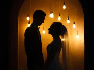 Silhouettes of a wedding couple