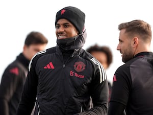 Marcus Rashford and Luke Shaw in training on Wednesday