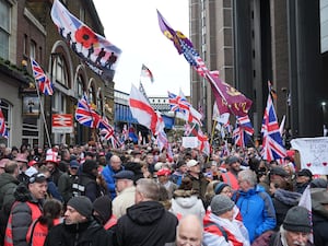 Tommy Robinson supporters during a protest in central London. Robinson, whose real name Stephen Yaxley-Lennon, is in solitary confinement in prison after committing contempt of court.