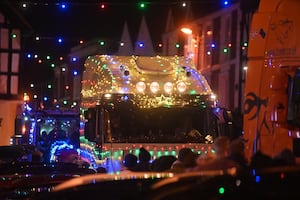 Bridgnorth Christmas Tractor Run as it passes Bridgnorth High Street.