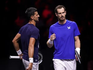 Andy Murray (right) playing alongside Novak Djokovic at the Laver Cup