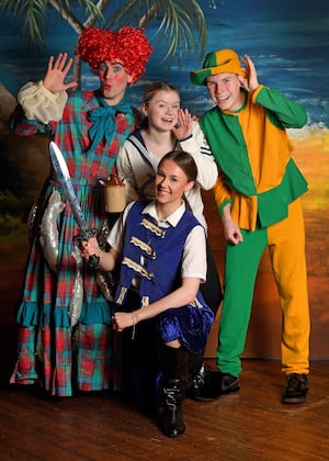 Cast members prepare for their production of Sinbad the Sailor at Aldridge Youth Theatre in a weeks time. Pictured are Chloe Johnson as Sinbad, with fellow cast members Harry Gilliver, Freya Antill and Oliver Floyd.