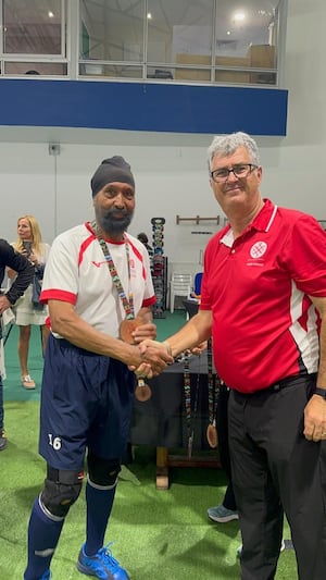 German Singh after winning the Over-75 Masters Hockey World Cup.