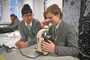 Year 8 pupils Agyapal and Matviy in the school's recently refurbished science lab