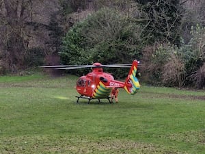 An air ambulance landing in Croydon