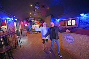 Debbie Lloyd and Dave Holloway show off the dance area, which is modelled on the Cavern Club in Liverpool