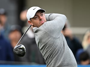 Rory McIlroy tees off on the 10th hole at Spyglass Hill