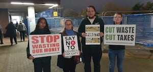 Members of the TaxPayers Alliance protest outside Wolverhampton Civic Centre