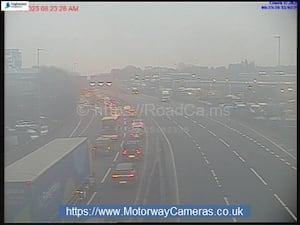 Traffic seen on M5 southbound near Junction 1 for West Bromwich. Photo: https://www.motorwaycameras.co.uk/ 