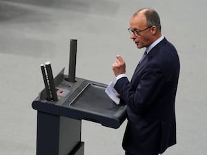 German opposition leader and Christian Union parties floor leader Friedrich Merz speaks after a debate and a voting about migration at the German parliament Bundestag in Berlin, Germany