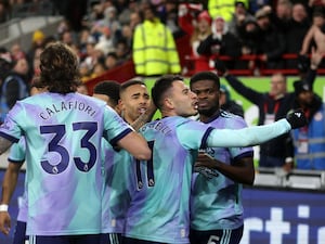 Arsenal celebrate their third goal