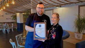 Aston Marina’s Head Chef Ben and Deputy Restaurant Manager Becky with the award