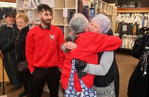 Staff Rob Moody and Meg McLaughlin with former staff member of 33 years: Carole Jones.