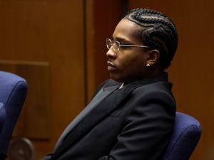 ASAP Rocky listens to closing arguments during his trial in Los Angeles