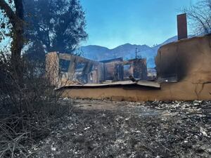 The shell of the Skidmore's family home in Altadena, California which was destroyed in the wildfires last month. They hope to rebuild the house.