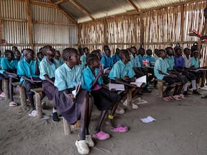 South Sudan refugee children attend a class in Juba, South Sudan