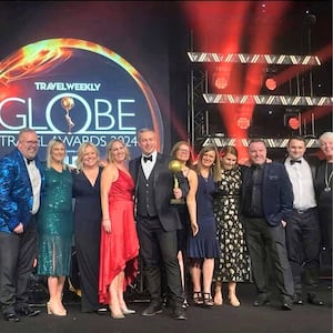 The Riviera Travel team receives an award at the Travel Weekly Globe Awards 2024.