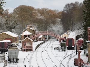 Snow covered train tracks in North Yorkshire