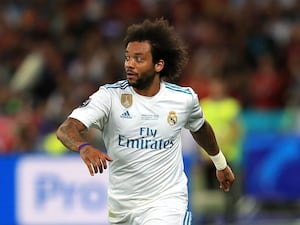 Former Real Madrid star Marcelo in Champions League final action against Liverpool