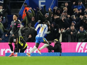 Brighton’s Yankuba Minteh celebrates scoring