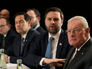 US Special Envoy Keith Kellogg (right) with Vice President JD Vance and Secretary of State Marco Rubio at the Munich Security Conference in Germany