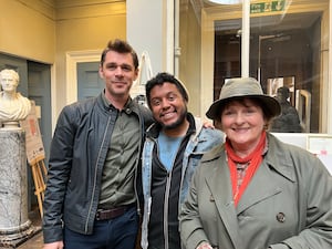 Zak Douglas with Brenda Blethyn on set in Vera