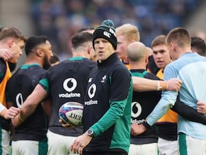 Simon Easterby at Murrayfield with the Ireland team in a group behind him