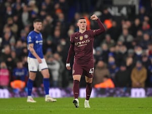 Manchester City’s Phil Foden celebrates against Ipswich