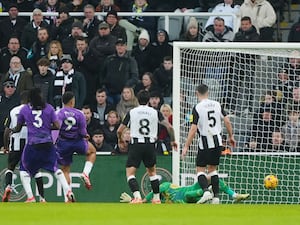 Rodrigo Muniz (second left) scores for Fulham