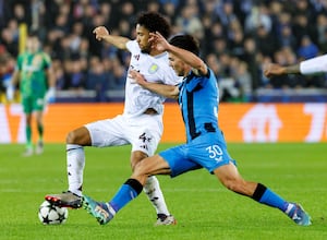 Boubacar Kamara (left) in action for Aston Villa against Club Brugge.