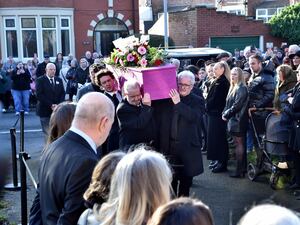 The coffin arrives at St Paul’s Church in Blackpool for the funeral of Linda Nolan