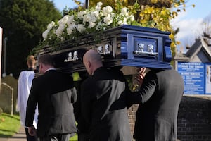 Liam Payne's coffin is carried into the funeral service for the One Direction singer at St Mary's Church in Amersham, Buckinghamshire. Picture date: Wednesday November 20, 2024. 