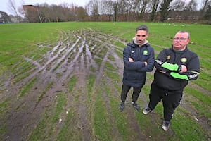 
Crowdfunding appeal to repair vandalised pitches at Bustlehome FC , West Bromwich. Pictured, chairman Leon Judge and vice chair Brendon Upton.
