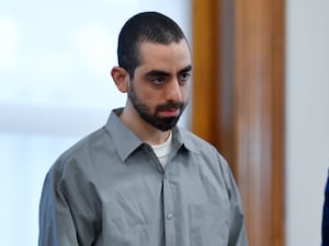 Hadi Matar, charged with severely injuring author Salman Rushdie in a 2022 knife attack, stands in Chautauqua County court in Mayville, New York (