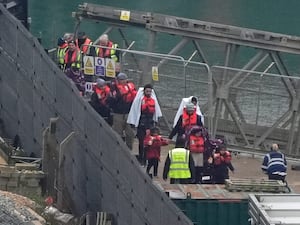 Migrants are brought ashore at Dover in Kent on November 8 2024