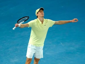 Jannik Sinner of Italy celebrates after defeating Alexander Zverev of Germany in the men’s singles final at the Australian Open