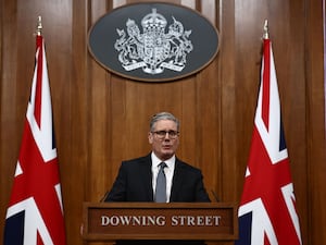 Prime Minister Sir Keir Starmer delivers a statement at 10 Downing Street