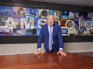 Lord Alan Sugar in the boardroom of Amshold House in Loughton