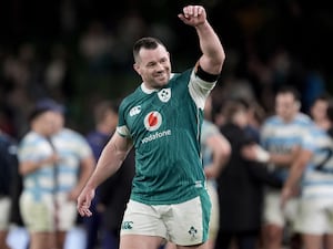 Ireland prop Cian Healy celebrates victory over Argentina